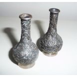 A PAIR OF RARE CHINESE SILVER VASES, decorated all over with bamboo motif, with stamp of CS to the