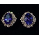 A STAR JEWELLERY LOT: STUNNING PAIR OF 18CT WHITE GOLD TANZANITE & DIAMOND EARRINGS, the Tanzanite