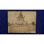 A MID 20TH CENTURY, ENGLISH SCHOOL, VIEW OF A SHIPS WHEELHOUSE FROM THE DECK, unsigned, unframed,