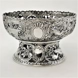 A LATE 19TH CENTURY / EARLY 20TH CENTURY ORNATE SILVER DISH AND DISH RING, extremely rare matching