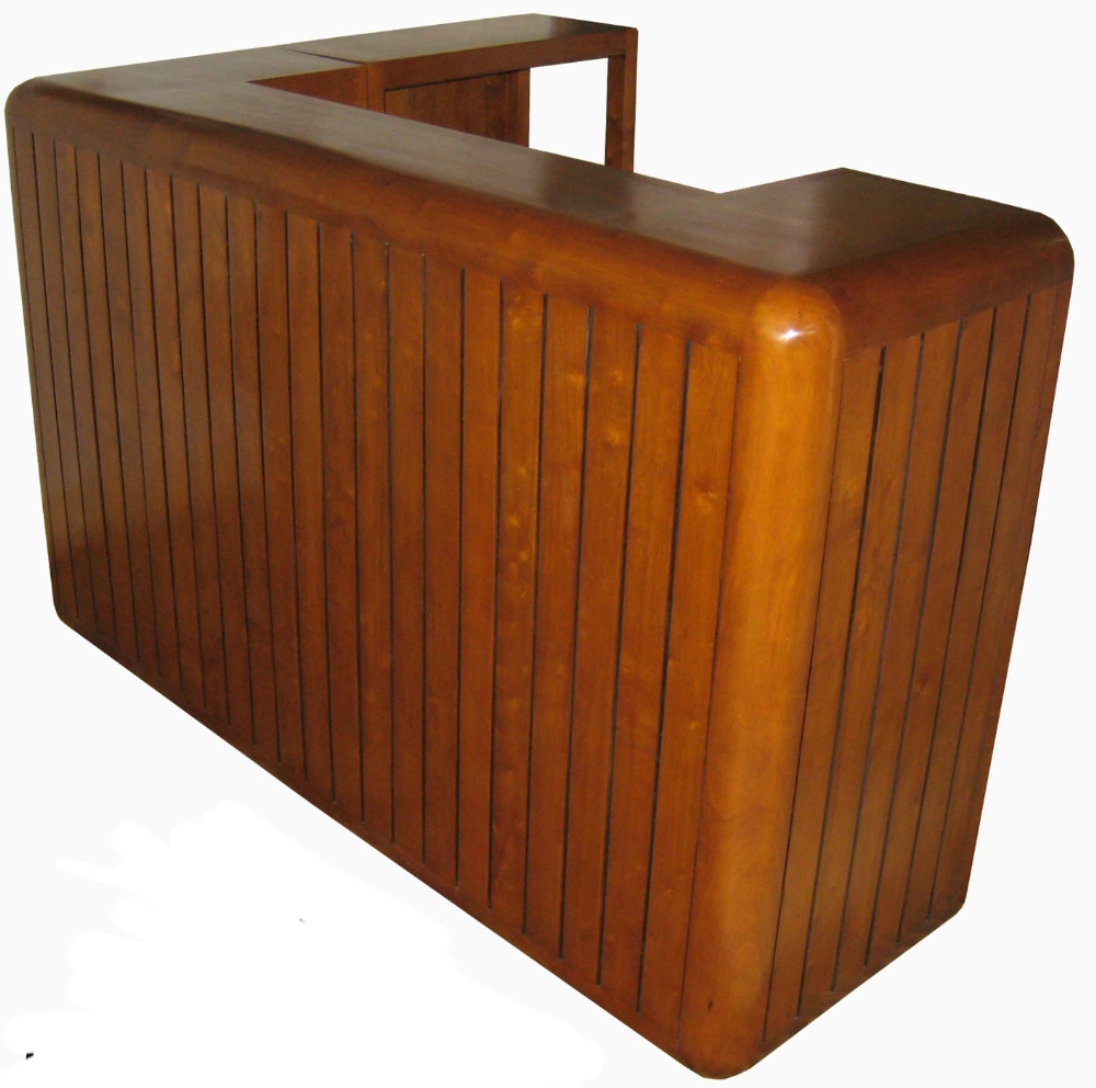 AN UNUSUAL CHERRY WOOD ART DECO STYLE BAR, with rounded corners and fluted design to the outside, - Image 3 of 3