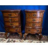 A PAIR OF MAHOGANY BOW FRONTED CHEST ON CHEST LOCKERS, each with 3 drawers over 1, having canted