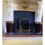 A PAIR OF IRISH STYLE FLUTED MAHOGANY PEAT BUCKETS, with brass inserts and brass swing handles