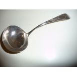 AN 18TH CENTURY IRISH SILVER LADLE, Dublin 1786, with shamrock shaped bright-cut decoration to the