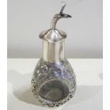A CHINESE SILVER & GLASS OIL DECANTER, circa mid 20th century, with floral and bamboo motif to the