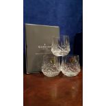 THREE WATERFORD GLASS TUMBLERS, in a box, with Waterford marks to the glasses, each glass 8cm tall