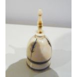 A SMALL IVORY PERFUME BOTTLE, with screw in top, 3 inches tall, diameter of base 1.5 inches, with