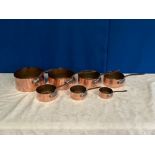 A SET OF COPPER SAUCEPANS