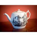 A RARE GEORGIAN TRANSFER PRINTED HANCOCK TEAPOT, WORCESTER, c.1760, 6.5in