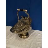 A VICTORIAN BRASS COAL SCUTTLE, with original shovel