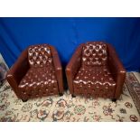 A PAIR OF LEATHER AVIATOR STYLE CLUB ARMCHAIRS, with button back and seat, 74cm x 82cm approx