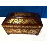 A REGENCY ROSEWOOD BRASS INLAID JEWELLERY BOX, 17cm (H) x 33cm x 21cm