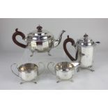 A George V silver four piece teaset, makers William Neale & Son Ltd, Birmingham, 1926, with leaf