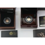 A 2014 proof quarter sovereign in Royal Mint case of issue, and a 2013 example