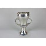 A George V silver baluster shaped two-handled trophy cup, central band cast with fruit and