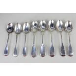 Eight various silver fiddle pattern teaspoons, including a pair of George IV and a pair of Victorian