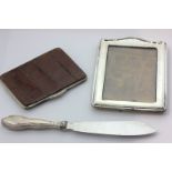 An Edward VII silver mounted leather card case wallet rectangular shape with tan leather interior of
