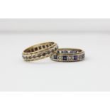 An 18ct gold blue and white sapphire eternity ring, and a 9ct gold white sapphire ring