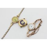 Three early 20th century lady's gold wristwatches, various styles and condition (a/f)