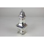 An Edward VII silver sugar castor, faceted baluster shape with slide off top and finial, maker