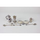 A small collection of 19th century and later miniature silver tableware items, to include two dinner