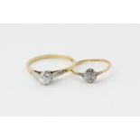 A diamond single stone ring, six claw set in 18ct gold, and a small diamond cluster ring
