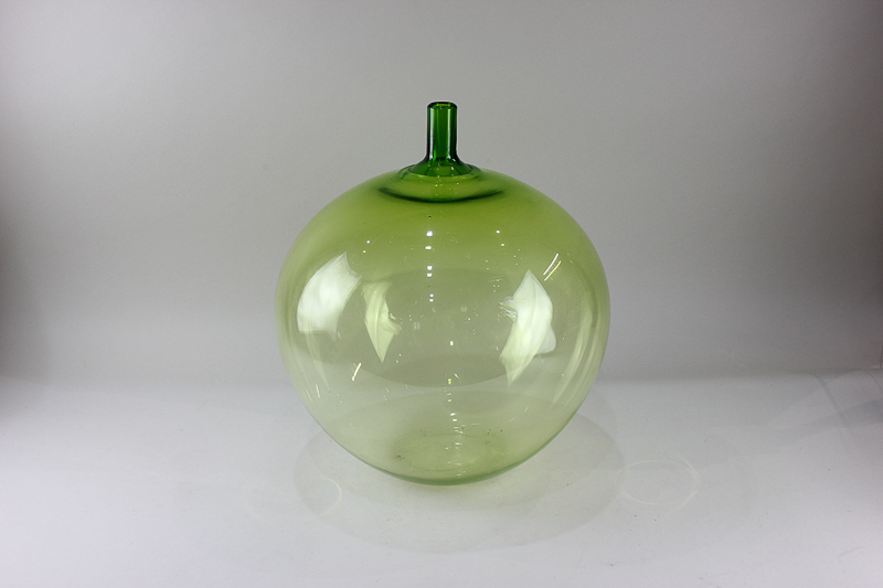 An Orrefors green glass 'Apple' (Äpplet) vase by Ingeborg Lundin, of spherical form with cylindrical