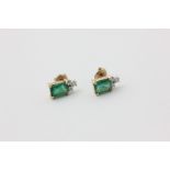 A pair of emerald and diamond ear studs