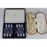 A cased set of twelve George V silver coffee spoons and sugar tongs, maker David Landsborough