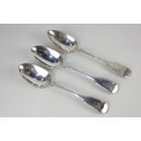 A pair of William IV silver tablespoons, London 1831, and an Irish George IV tablespoon, Dublin