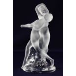 A Lalique glass 'Deux Danseuses' figure group of two nude dancers, in dramatic pose, etched mark