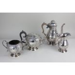 A Victorian silver four piece tea and coffee set, to include teapot, coffee pot, sugar bowl, and