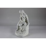 A Victorian Parian figure of a seated girl holding a kid goat (a/f), 34cm
