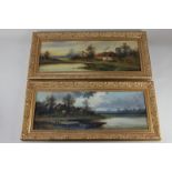 J. C. Jonas, a pair of rural riverside views of a mill and cottages, oil on board, both signed,