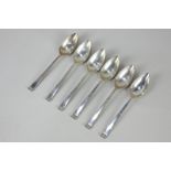 A set of six modern silver teaspoons, with tapered handles and reeded terminals, maker Cooper