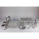 A Mappin & Webb silver plated trivet with two burners, together with various other silver plated