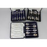 Three cased sets of six George V and VI silver teaspoons, Sheffield 1918 and 1950, and Birmingham
