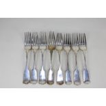 A set of six William IV Irish silver fiddle pattern forks, maker CK, Dublin, 1834, with two