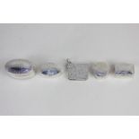 Five various small silver boxes, including a George III oval pill box with engraved decoration and