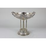 A Continental 800 silver table centre, circular shape with pierced side and twin griffin bird