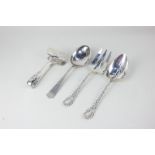 A pair of Sterling silver servers, fork and spoon with scroll cast handles, a sterling hand