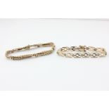 A 9ct gold two row bracelet, and a 9ct gold pierced link bracelet, 30g