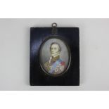 A miniature portrait of the Duke of Wellington in oval mount, by repute given to Lord Seaton by