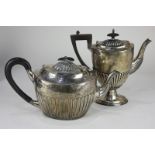 A Victorian silver teapot, oval. shape with demi-reeding and engraved armorial, maker Plante & Co.