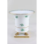 A Herend porcelain 'Chinese Bouquet' vase on stand, of flared form raised on four gilded claw feet