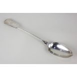 A Victorian silver basting spoon, fiddle pattern handle with engraved initial, maker William