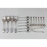 A set of four Victorian silver teaspoons, with engraved initialled fiddle pattern handles, London