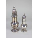 An Edward VII silver muffineer, baluster shape, Birmingham 1902, 2oz, 13cm and a modern silver sugar