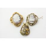 A Victorian large shell cameo brooch, a gilt mounted shell cameo brooch and a gilt mounted three