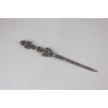 A Cyprian 830 silver letter opener maker Mandos, with cast jewelled handle 22cm